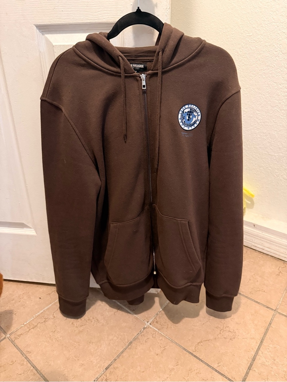 True Religion Brown Zip-Up Hoodie Jacket with Small Chest Patch